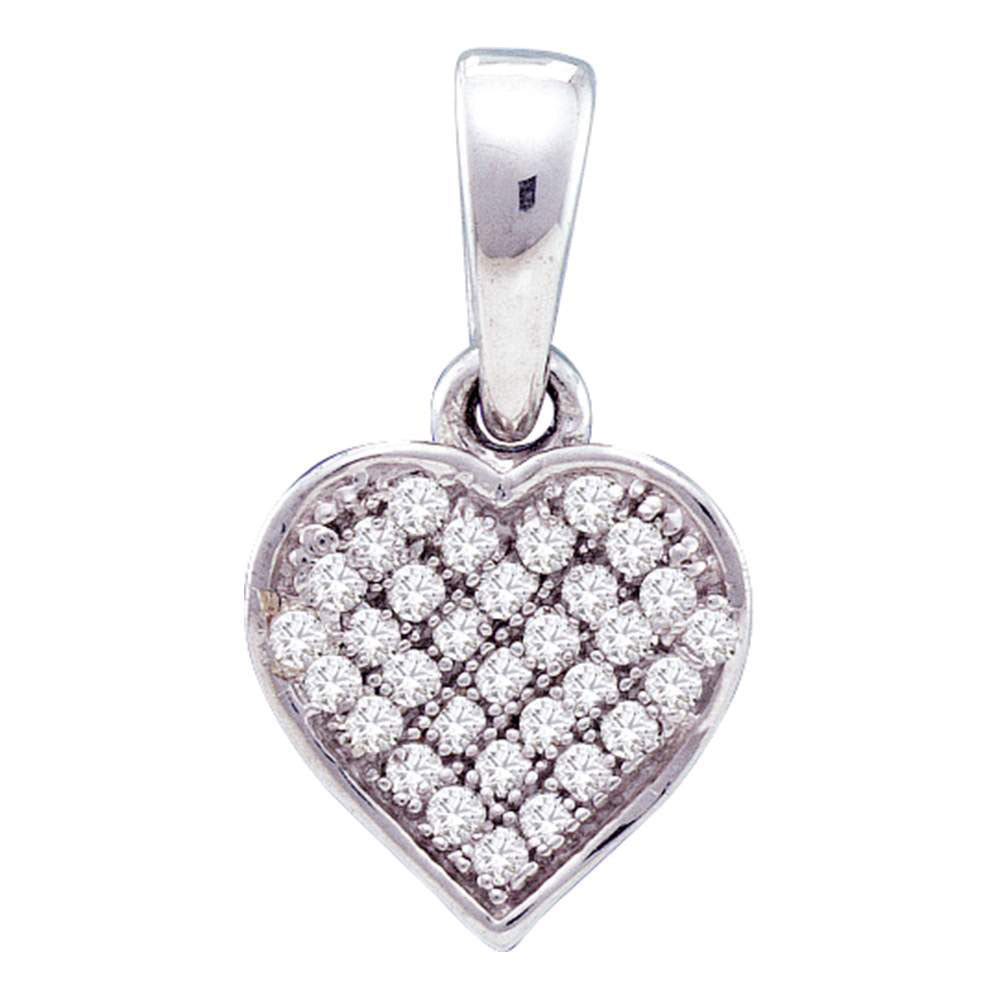10kt White Gold Womens Round Diamond Small Heart Pendant 1/10 Cttw