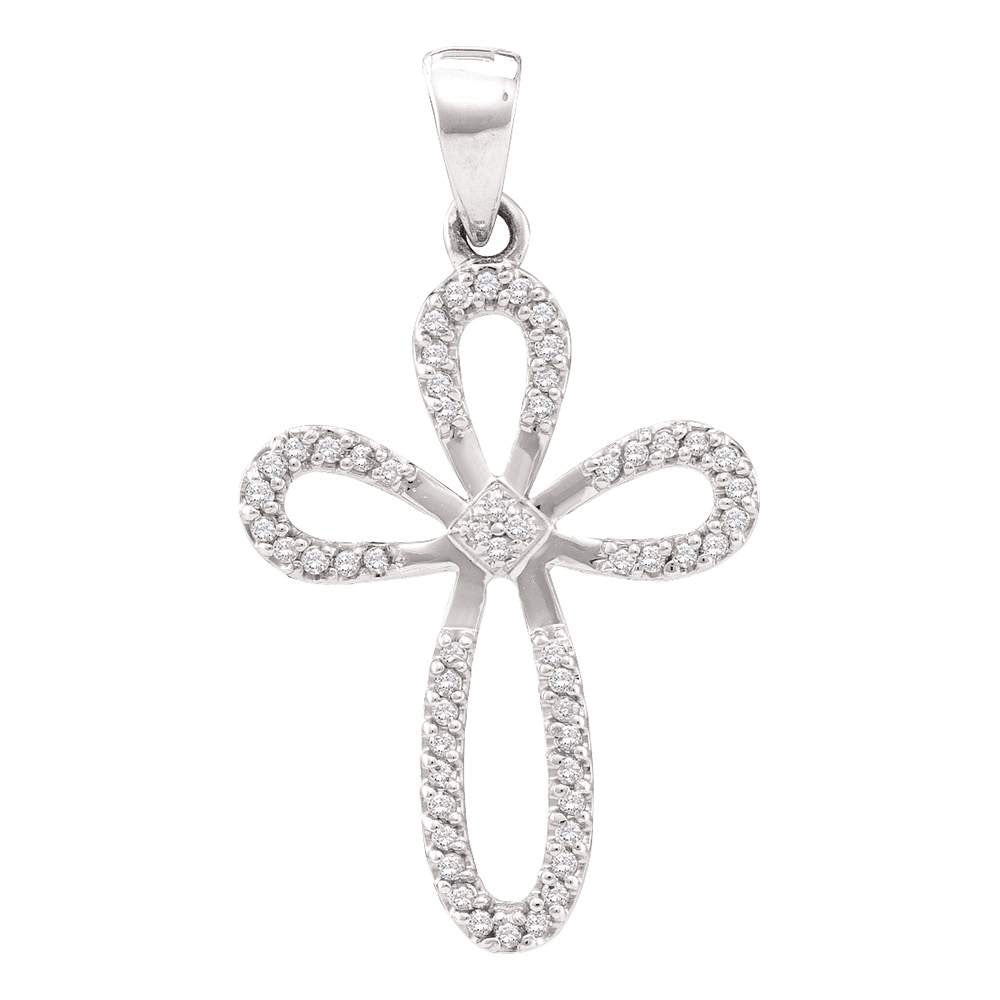 10kt White Gold Womens Round Diamond Cross Pendant 1/5 Cttw