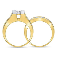 Load image into Gallery viewer, 14kt Yellow Gold Princess Diamond Bridal Wedding Ring Band Set 3 Cttw

