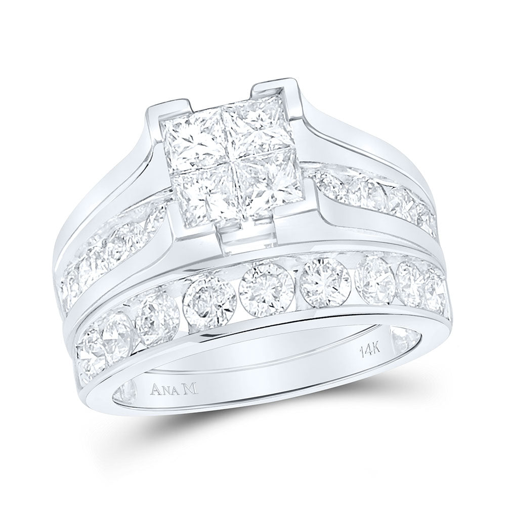 14kt White Gold Princess Diamond Bridal Wedding Ring Band Set 3 Cttw