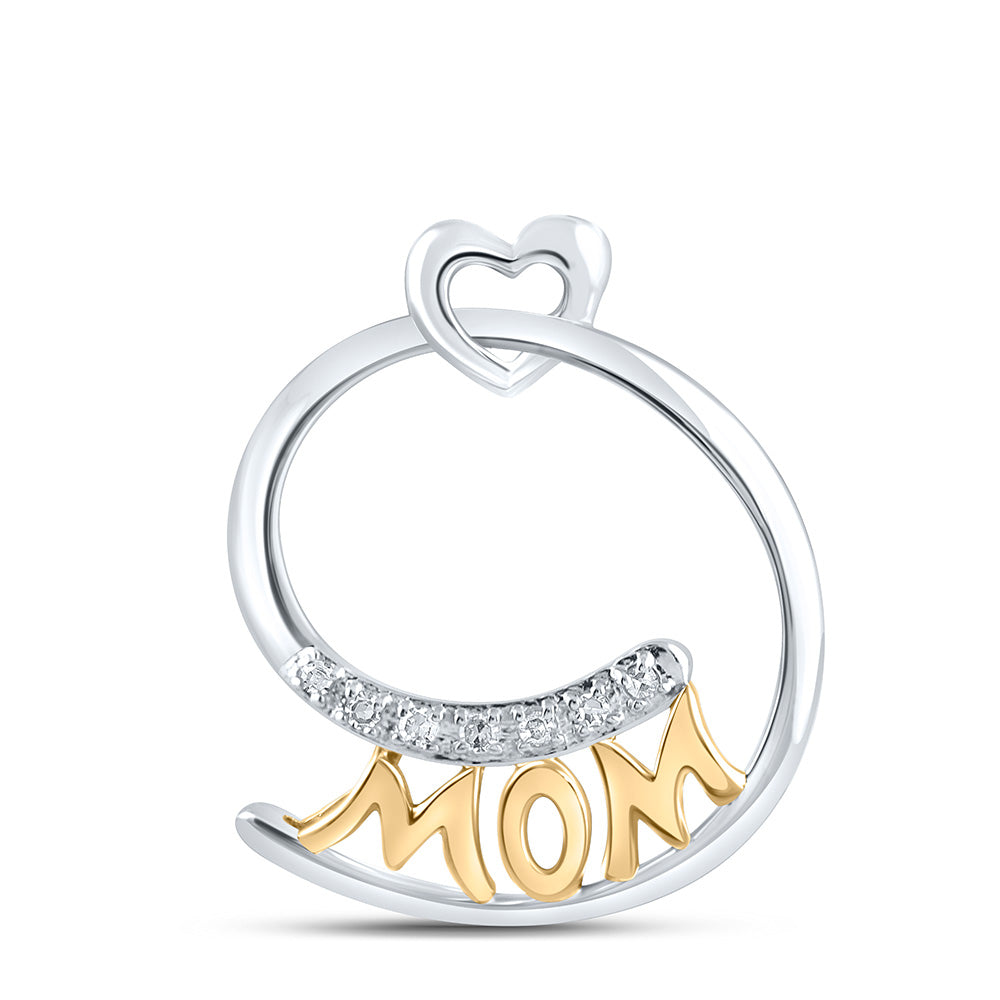 10kt Two-tone Gold Womens Round Diamond Mom Pendant 1/20 Cttw