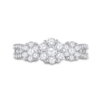 Load image into Gallery viewer, 14kt White Gold Womens Round Diamond Triple Flower Cluster Ring 1 Cttw
