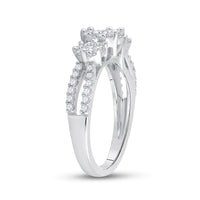 Load image into Gallery viewer, 14kt White Gold Womens Round Diamond Triple Flower Cluster Ring 1 Cttw
