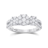 Load image into Gallery viewer, 14kt White Gold Womens Round Diamond Triple Flower Cluster Ring 1 Cttw
