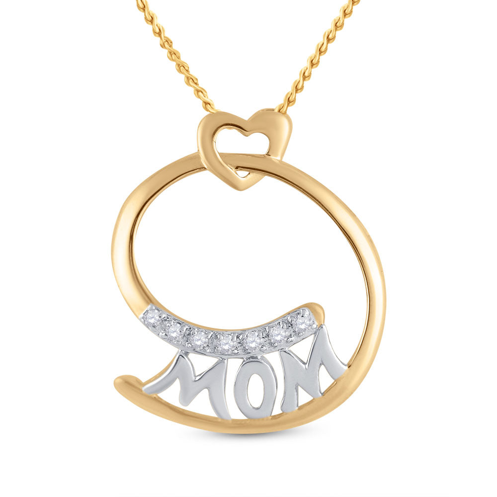 14kt Yellow Gold Womens Round Diamond Mom Pendant 1/20 Cttw