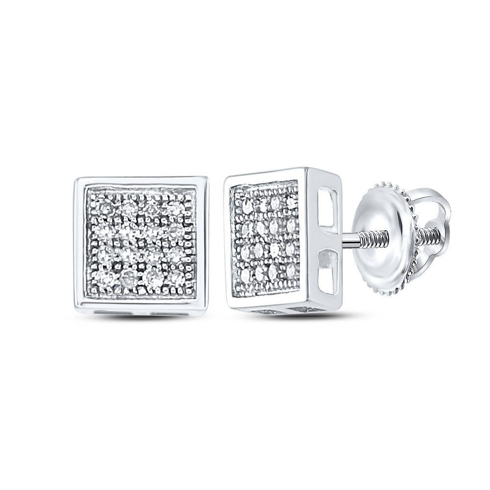 10kt White Gold Womens Round Diamond Square Earrings 1/10 Cttw