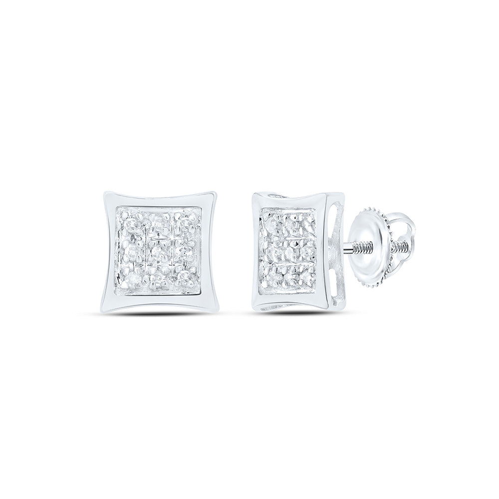 10kt White Gold Womens Round Diamond Kite Square Earrings 1/20 Cttw