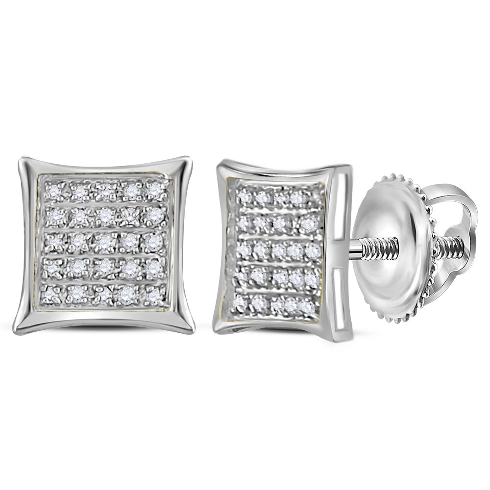 10kt White Gold Womens Round Diamond Kite Square Earrings 1/6 Cttw