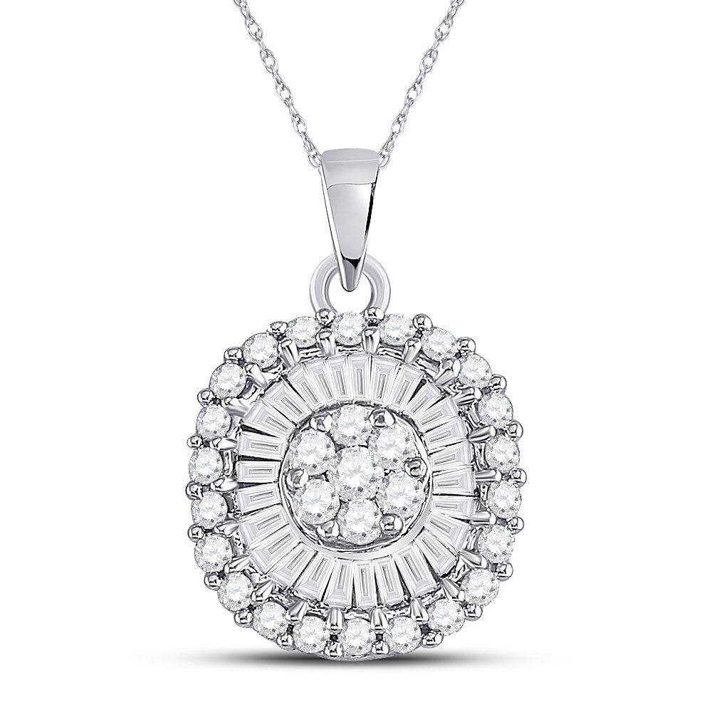 14kt White Gold Womens Round Diamond Flower Cluster Pendant 3/4 Cttw