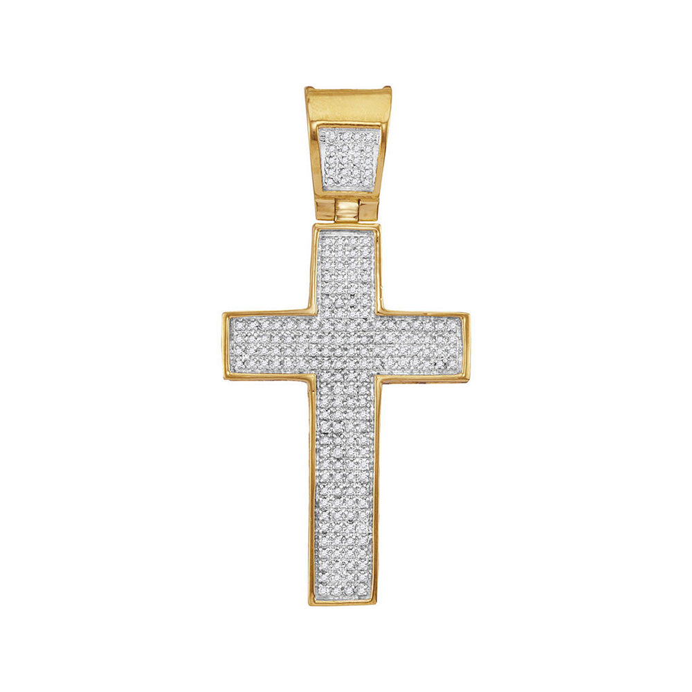 10kt Yellow Gold Mens Round Diamond Cross Charm Pendant 1/2 Cttw