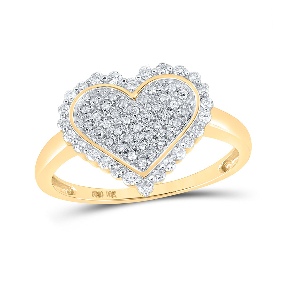 10kt Yellow Gold Womens Round Diamond Heart Ring 1/3 Cttw