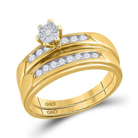 Load image into Gallery viewer, 14kt Yellow Gold His Hers Round Diamond Solitaire Matching Wedding Set 1/2 Cttw
