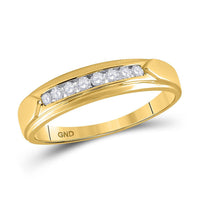 Load image into Gallery viewer, 14kt Yellow Gold His Hers Round Diamond Solitaire Matching Wedding Set 1/2 Cttw

