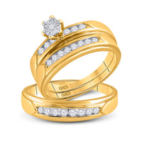 Load image into Gallery viewer, 14kt Yellow Gold His Hers Round Diamond Solitaire Matching Wedding Set 1/2 Cttw
