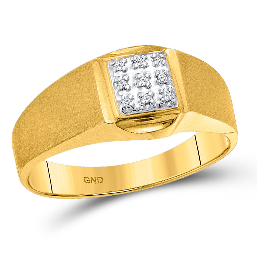 10kt Yellow Gold Mens Round Diamond Brushed Cluster Ring .03 Cttw
