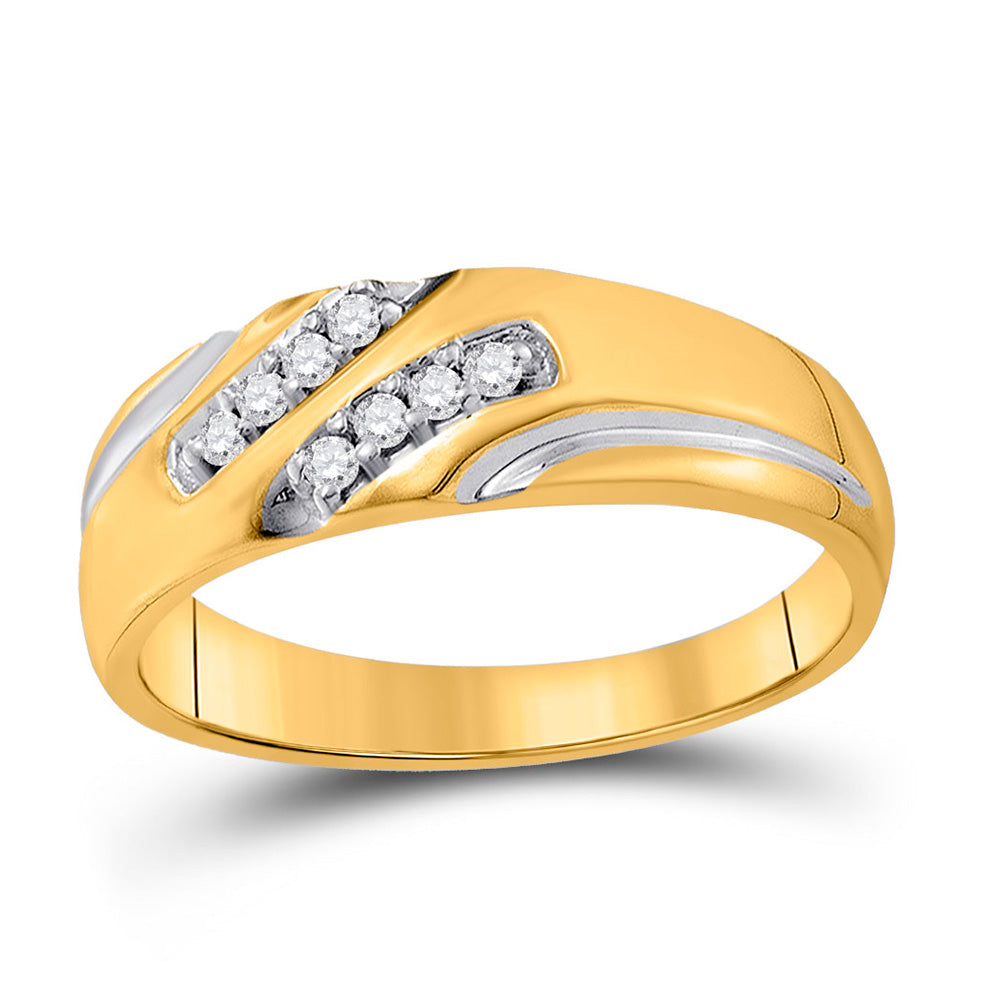 10kt Yellow Gold Mens Round Diamond Two-tone Wedding Band Ring 1/8 Cttw