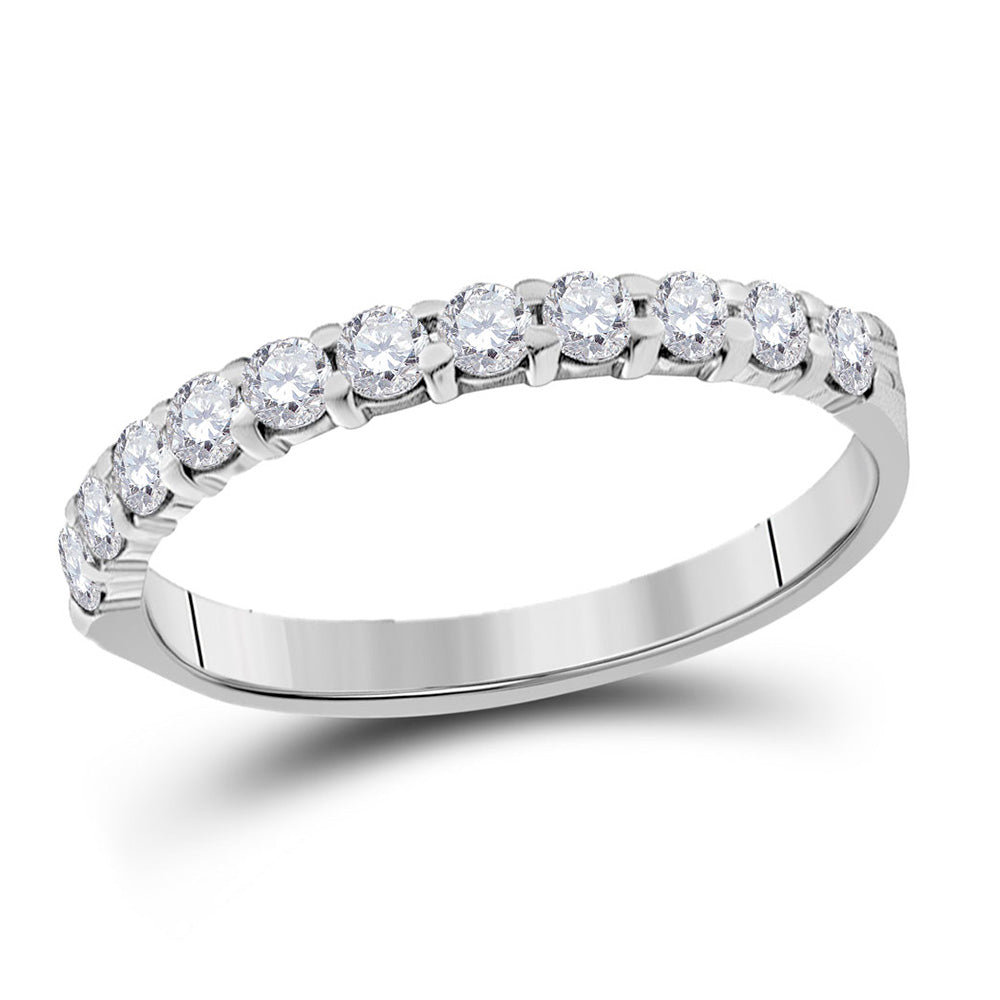 14kt White Gold Womens Round Diamond Single Row Wedding Band 1/2 Cttw