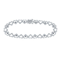 Load image into Gallery viewer, Sterling Silver Womens Round Black Color Enhanced Diamond Heart Link Bracelet 1/5 Cttw
