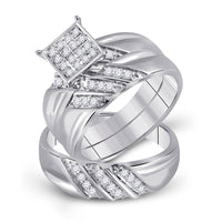 Load image into Gallery viewer, 10kt White Gold His Hers Round Diamond Square Matching Wedding Set 1/3 Cttw
