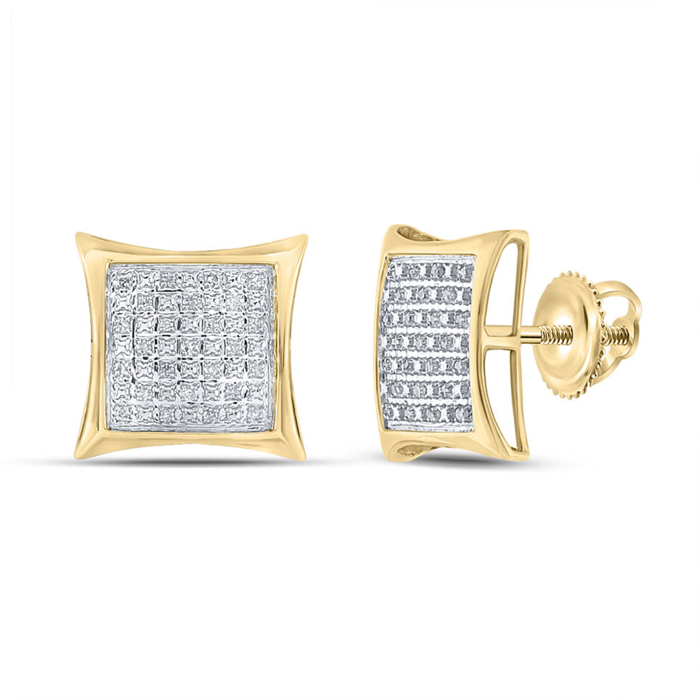 Yellow-tone Sterling Silver Mens Round Diamond Kite Square Earrings 1/6 Cttw