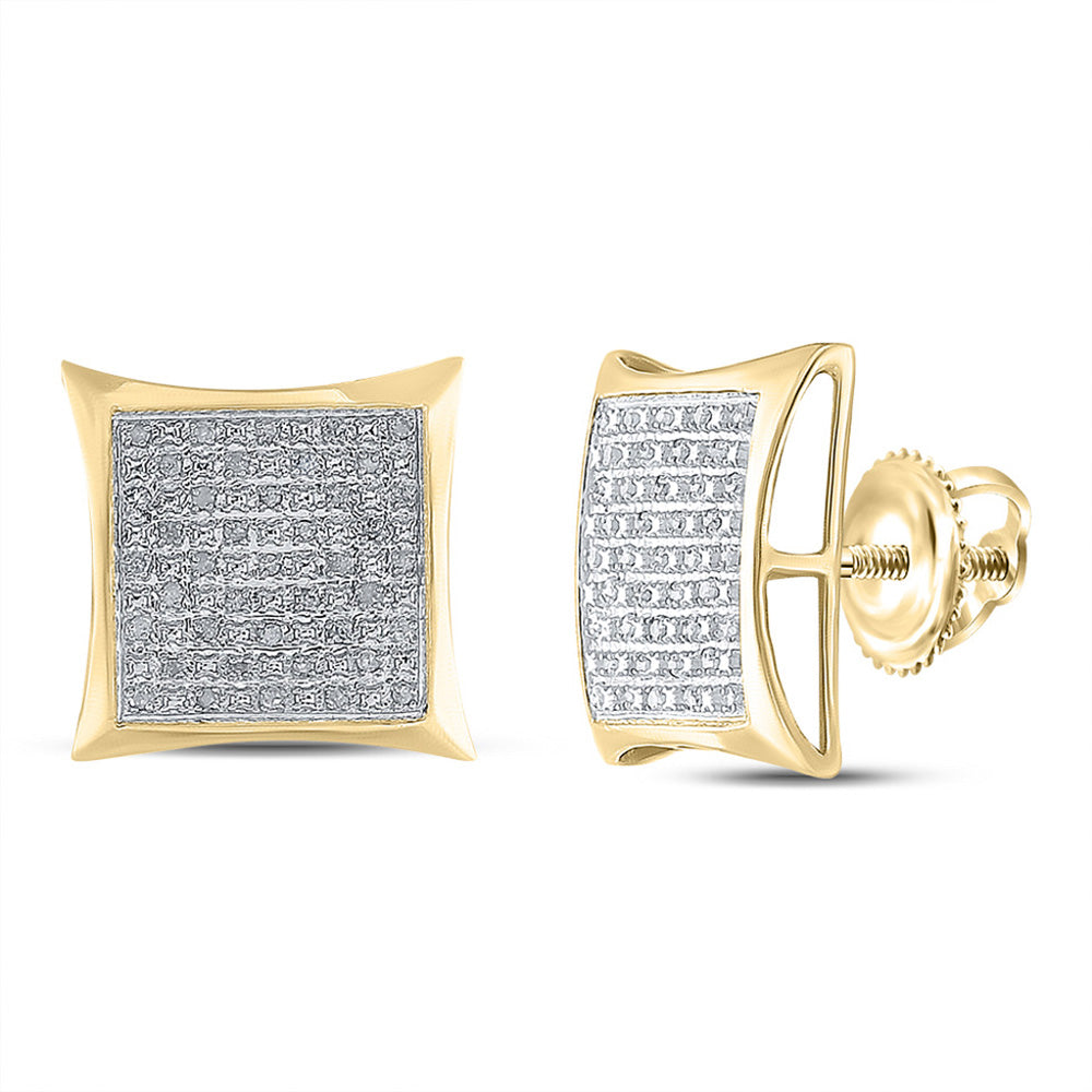 Yellow-tone Sterling Silver Mens Round Diamond Kite Square Earrings 1/4 Cttw