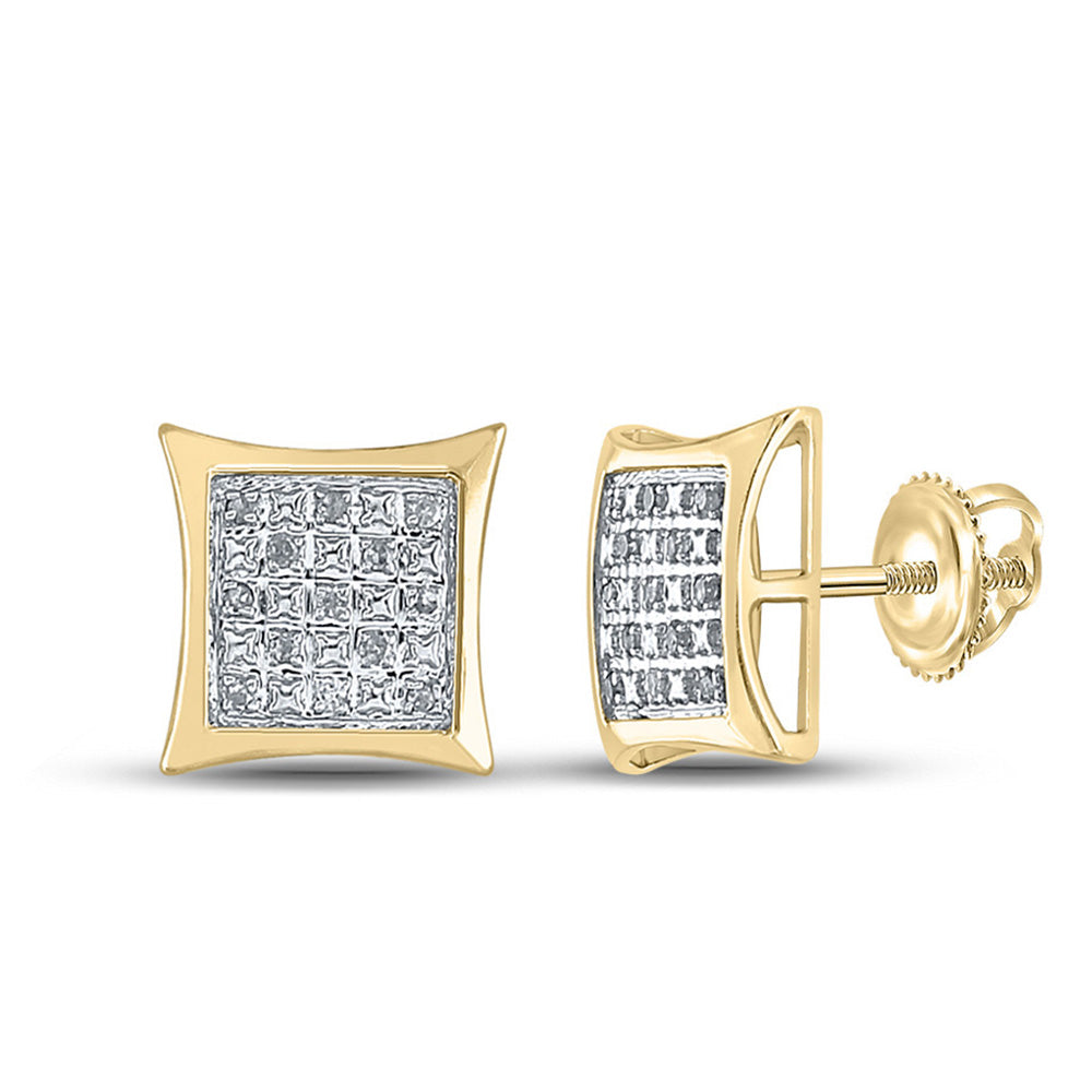 Yellow-tone Sterling Silver Mens Round Diamond Kite Square Earrings 1/10 Cttw