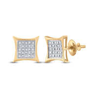 Load image into Gallery viewer, Yellow-tone Sterling Silver Mens Round Diamond Kite Square Earrings 1/10 Cttw
