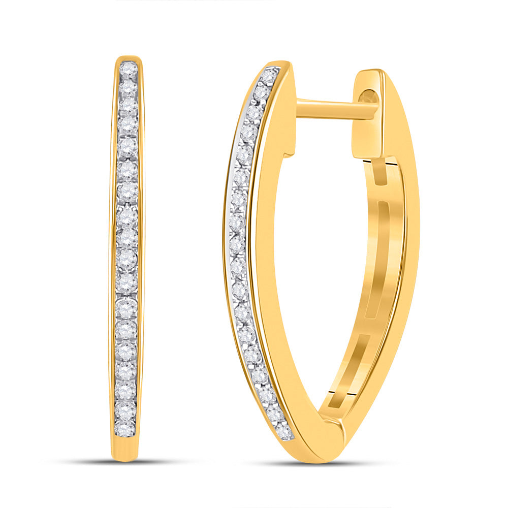 10kt Yellow Gold Womens Round Diamond Single Row Hoop Earrings 1/10 Cttw