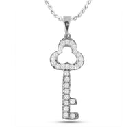 Load image into Gallery viewer, 10kt White Gold Womens Round Diamond Trefoil Key Pendant 1/6 Cttw
