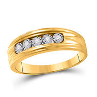 Load image into Gallery viewer, 10kt Yellow Gold Mens Round Diamond Wedding 5-Stone Band Ring 1/10 Cttw
