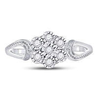 Load image into Gallery viewer, Sterling Silver Womens Round Diamond Flower Cluster Ring 1/10 Cttw
