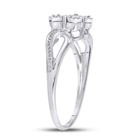 Load image into Gallery viewer, Sterling Silver Womens Round Diamond Flower Cluster Ring 1/10 Cttw
