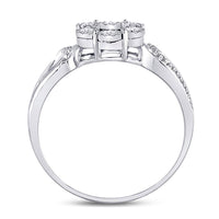 Load image into Gallery viewer, Sterling Silver Womens Round Diamond Flower Cluster Ring 1/10 Cttw
