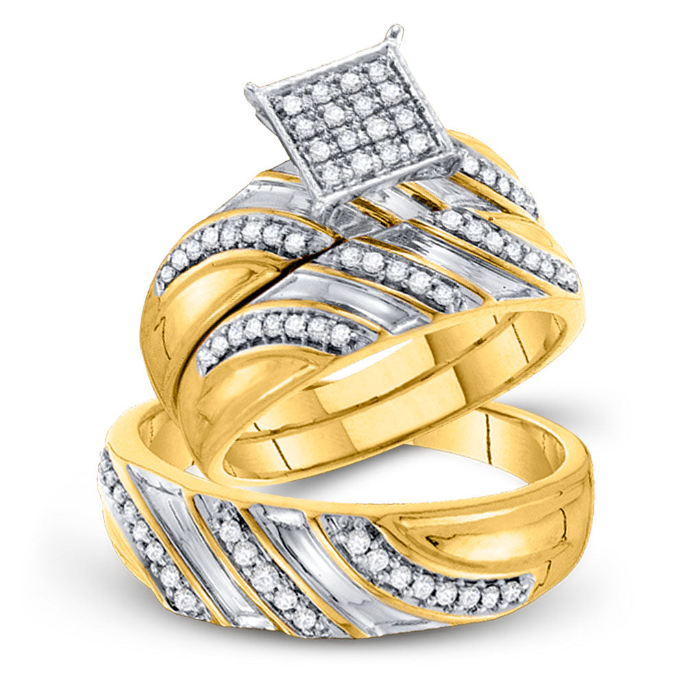 10kt Yellow Gold His Hers Round Diamond Square Matching Wedding Set 3/8 Cttw
