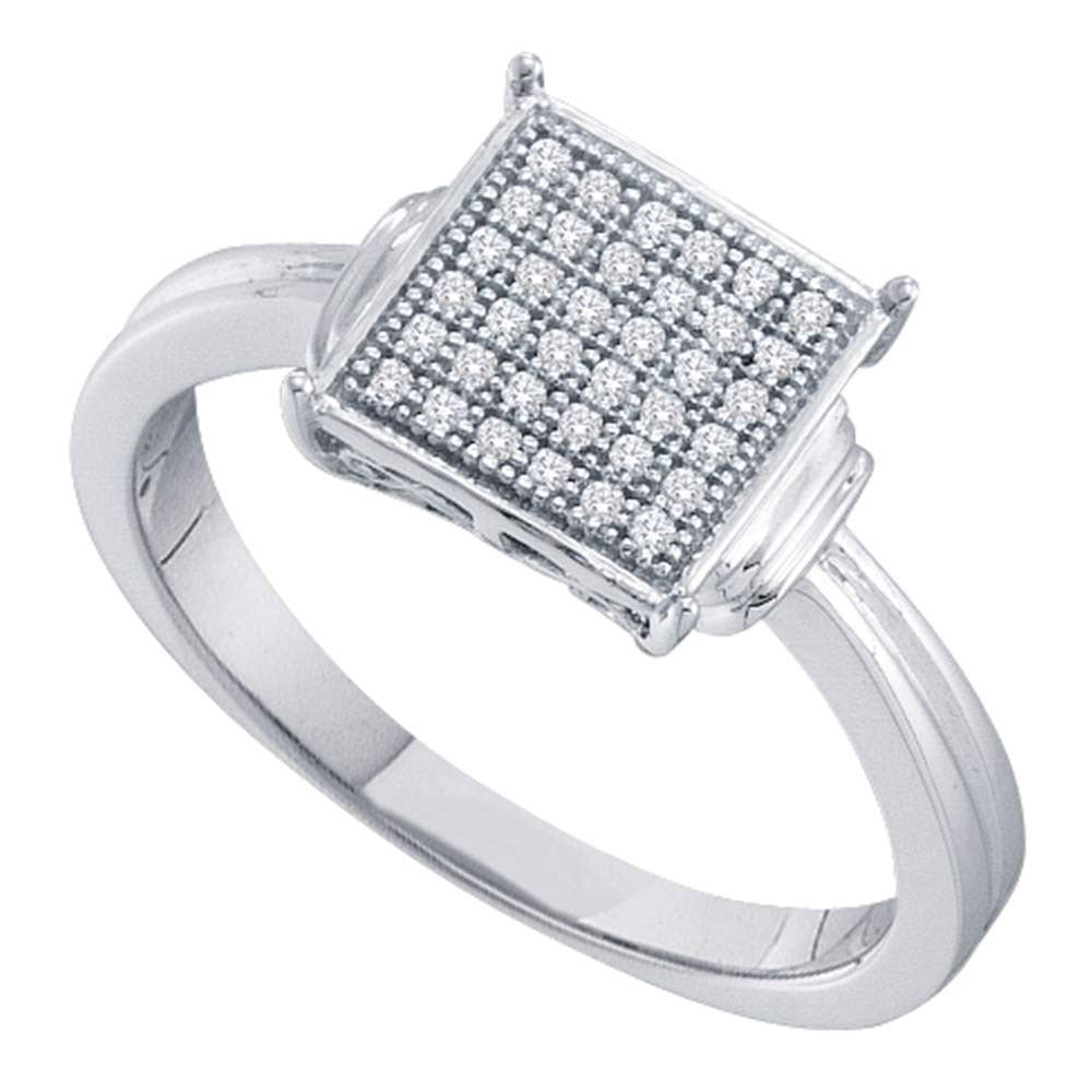Sterling Silver Womens Round Diamond Square Cluster Ring 1/10 Cttw
