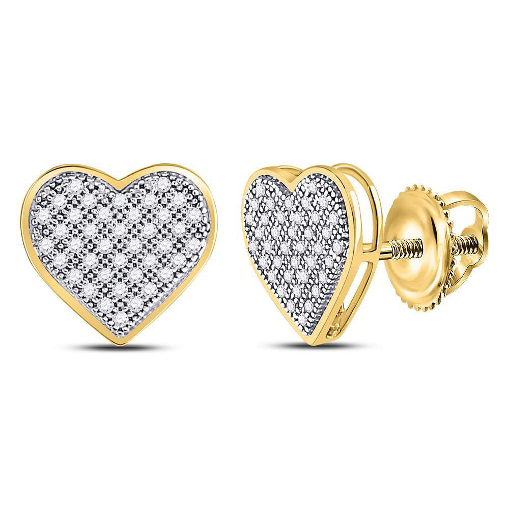 Yellow-tone Sterling Silver Womens Round Diamond Heart Earrings 1/4 Cttw