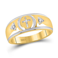 Load image into Gallery viewer, 10kt Yellow Gold His Hers Marquise Diamond Cross Matching Wedding Set 1/6 Cttw
