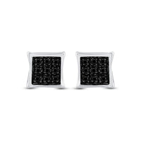 Load image into Gallery viewer, Sterling Silver Mens Round Black Color Enhanced Diamond Square Earrings 1/20 Cttw
