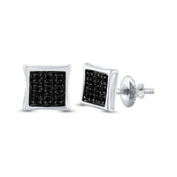 Load image into Gallery viewer, Sterling Silver Mens Round Black Color Enhanced Diamond Square Earrings 1/20 Cttw
