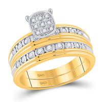 Load image into Gallery viewer, 10kt Yellow Gold His Hers Round Diamond Cluster Matching Wedding Set 1/3 Cttw
