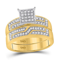 Load image into Gallery viewer, 10kt Yellow Gold His Hers Round Diamond Square Matching Wedding Set 1/2 Cttw
