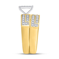 Load image into Gallery viewer, 10kt Yellow Gold His Hers Round Diamond Square Matching Wedding Set 1/2 Cttw
