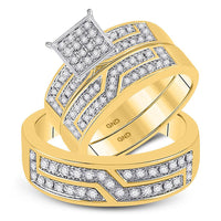 Load image into Gallery viewer, 10kt Yellow Gold His Hers Round Diamond Square Matching Wedding Set 1/2 Cttw
