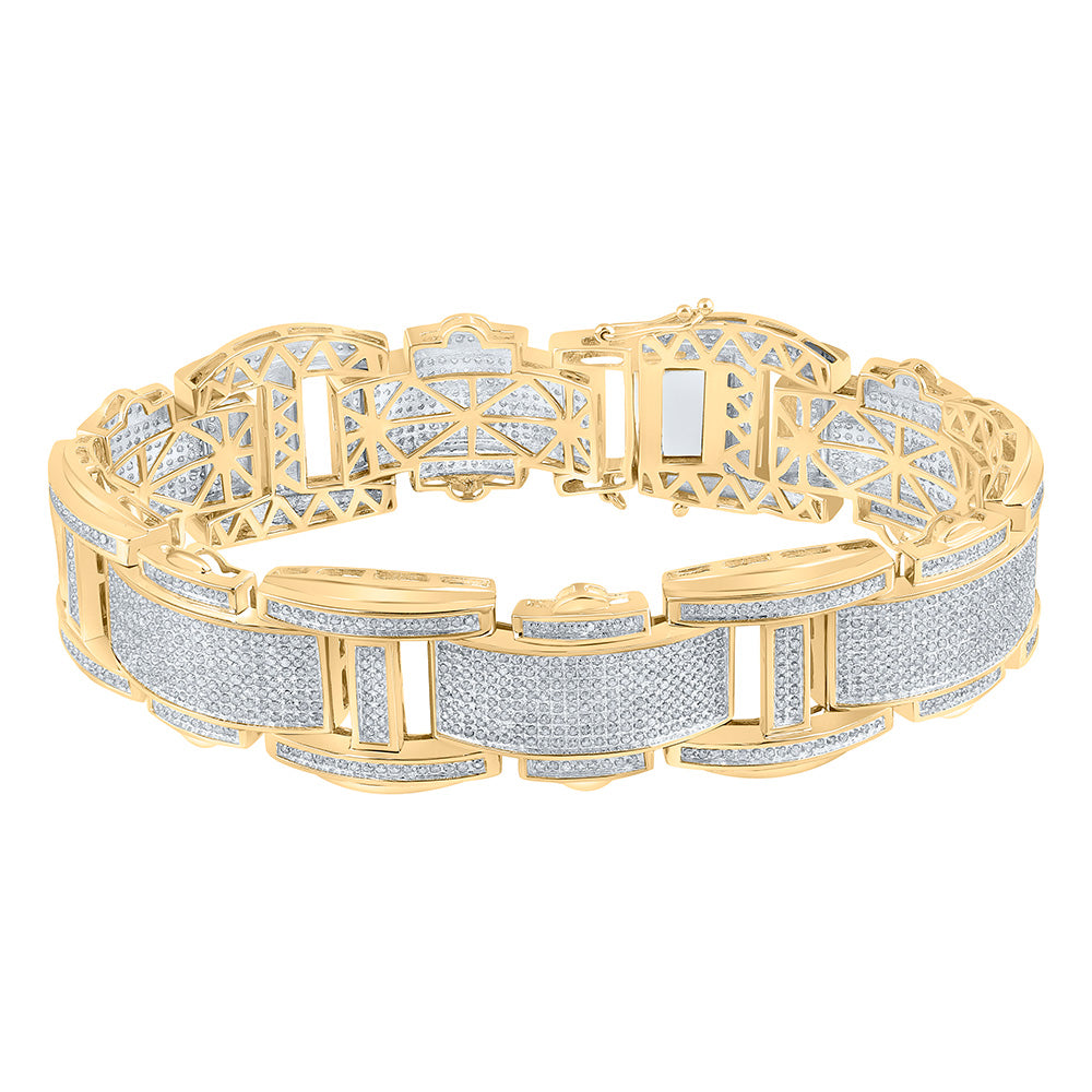 10kt Yellow Gold Mens Round Diamond Link Bracelet 4-1/2 Cttw