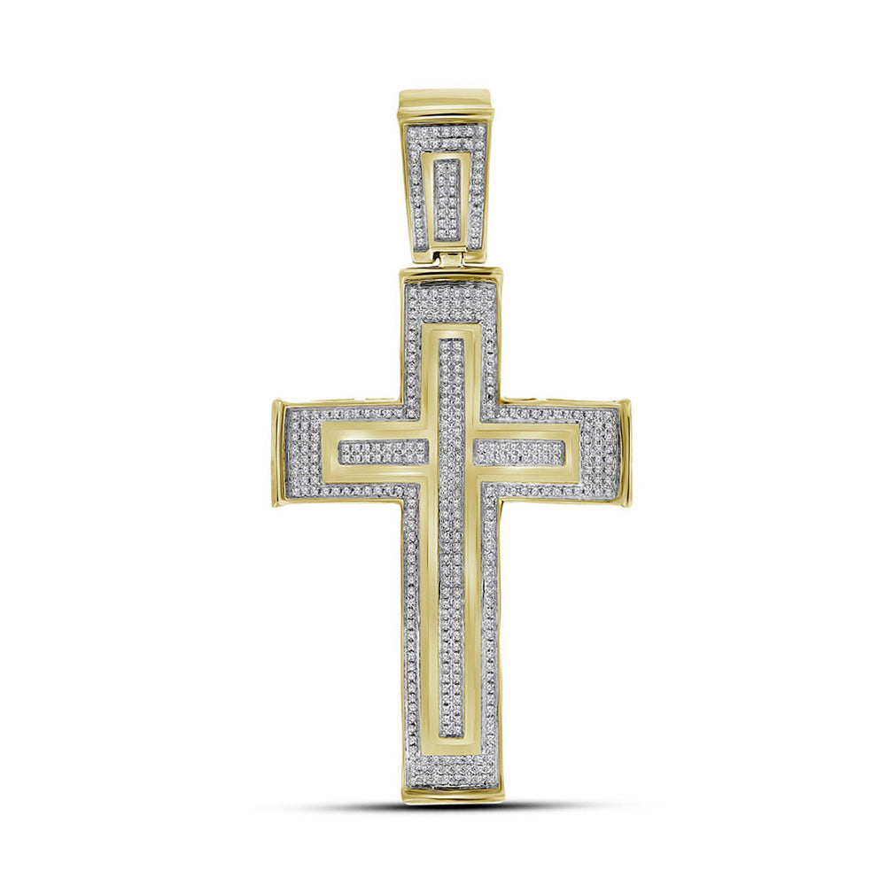 10kt Yellow Gold Mens Round Diamond Cross Charm Pendant 7/8 Cttw