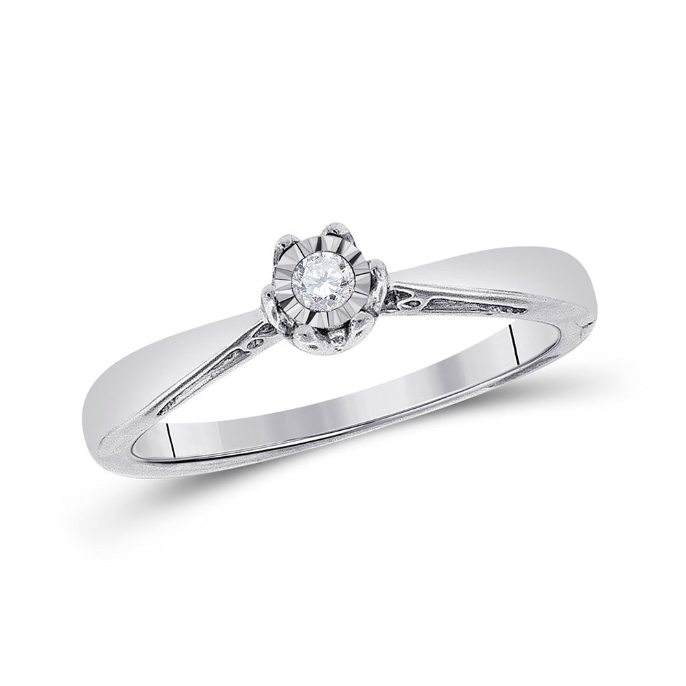 Sterling Silver Round Diamond Solitaire Bridal Wedding Engagement Ring 1/20 Cttw