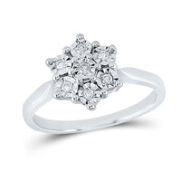 Load image into Gallery viewer, Sterling Silver Womens Round Diamond Illusion-set Flower Cluster Ring 1/10 Cttw
