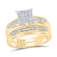 Load image into Gallery viewer, 10kt Yellow Gold His Hers Round Diamond Square Matching Wedding Set 1/2 Cttw
