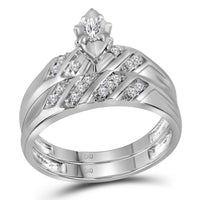 Load image into Gallery viewer, 10kt White Gold His Hers Marquise Diamond Solitaire Matching Wedding Set 1/4 Cttw
