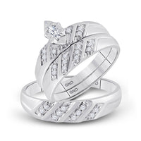 Load image into Gallery viewer, 10kt White Gold His Hers Marquise Diamond Solitaire Matching Wedding Set 1/4 Cttw
